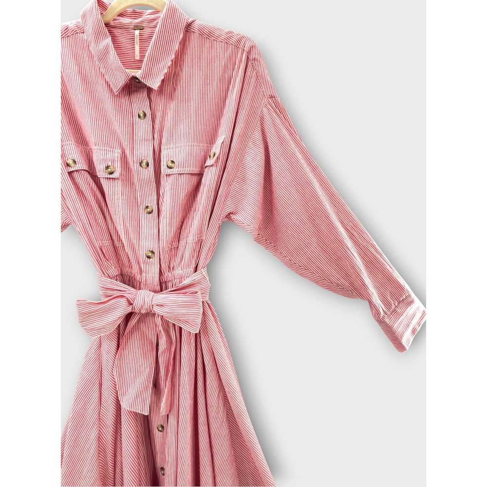 Free People Long Sleeve Tunic Shirt Dress Red Size S Old Money Picnic Americana - Picture 4 of 16